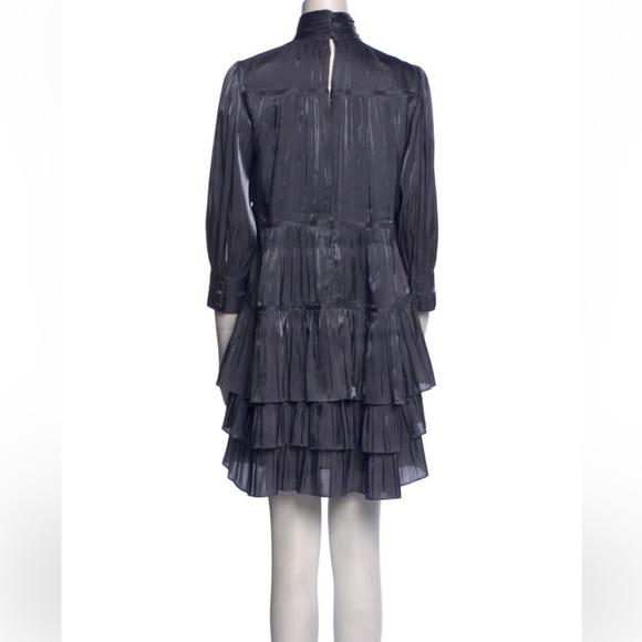 Cinq a Sept Farha Metallic Blue Long Sleeve Tiered Dress - Picture 2 of 3